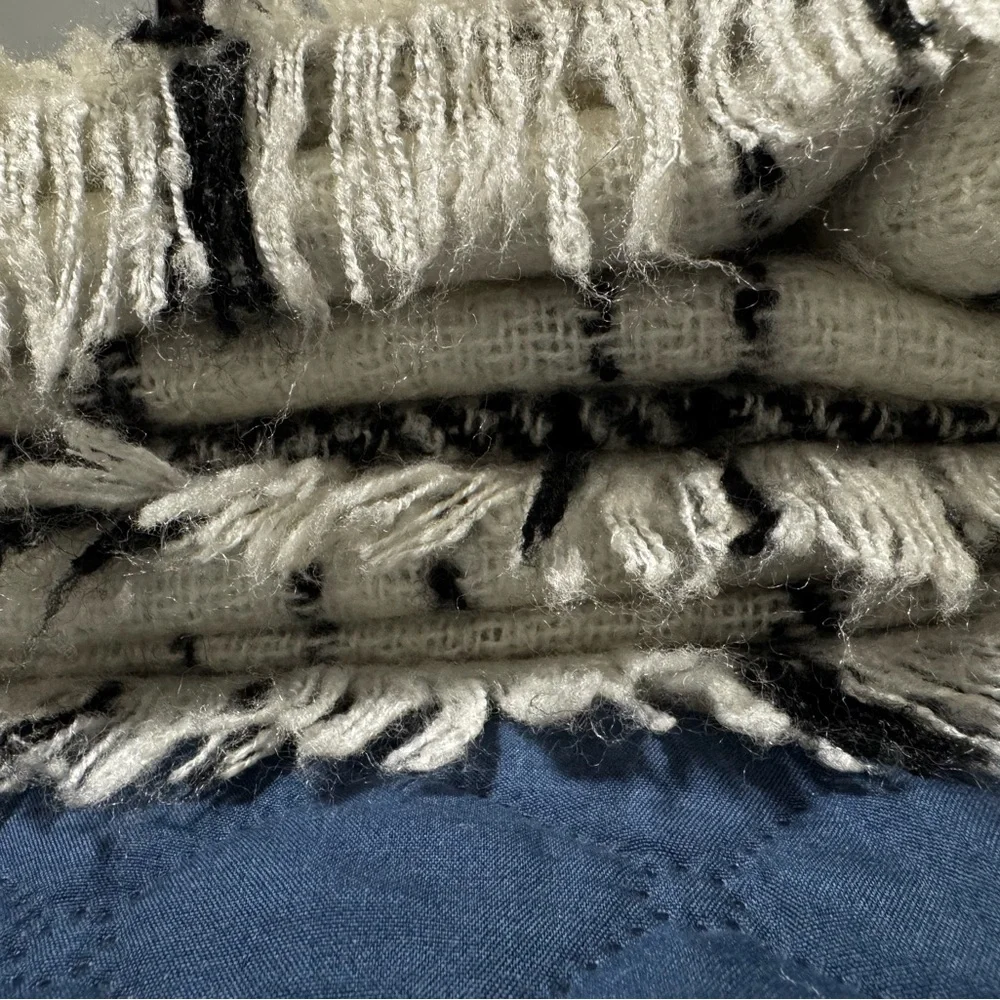 Banana Republic Plaid Knit Scarf in white  and Black